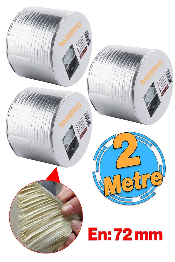3 Adet Çatı İzolasyon (72 mm X 2 MT) Su Sızdırmazlık Yalıtım Çamur Boru Sakız Tamir Bant Bandı - 1