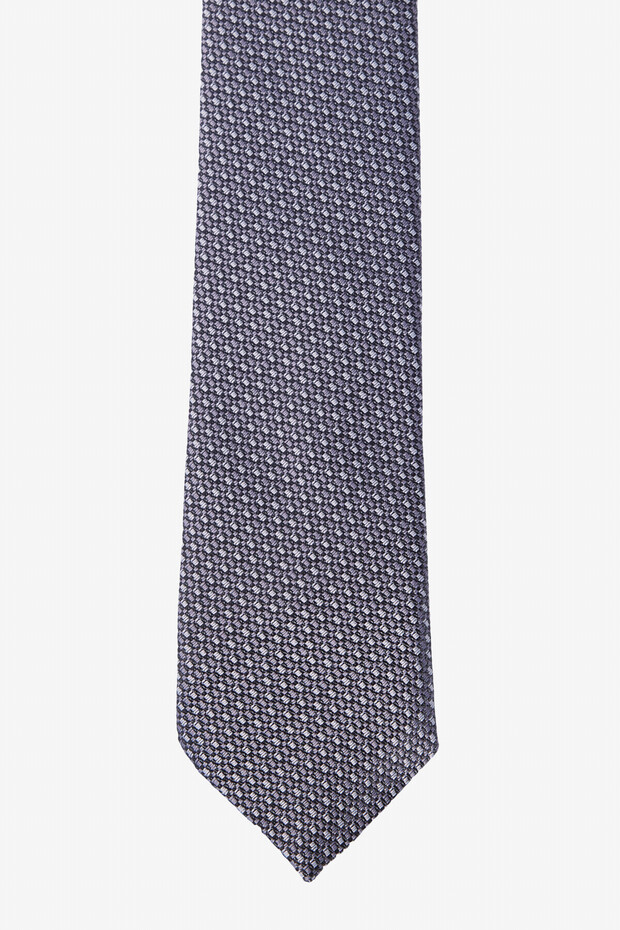 ربطة عنق رفيعة منقوشة باللونين الأسود والرمادي للرجال - 2