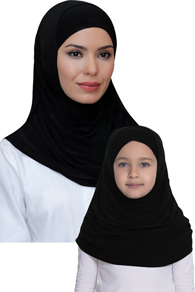 وشاح حجاب عملي أسود اللون للأم والفتاة ساندي ذاتي الصنع 129078 _01