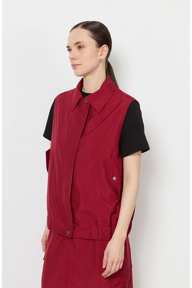 Fermuarlı Bordo Midi Trenç Yelek - 6