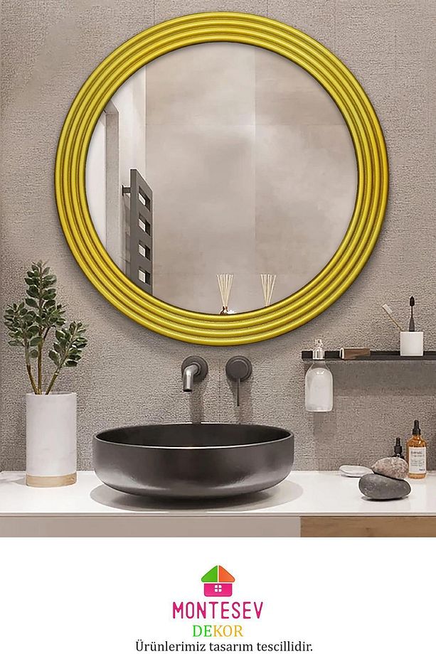 Zümrüt Ahşap Gold Dekoratif Ayna Yuvarlak Ayna Işlemeli Duvar Aynası Tekli - 43 Cm - 4