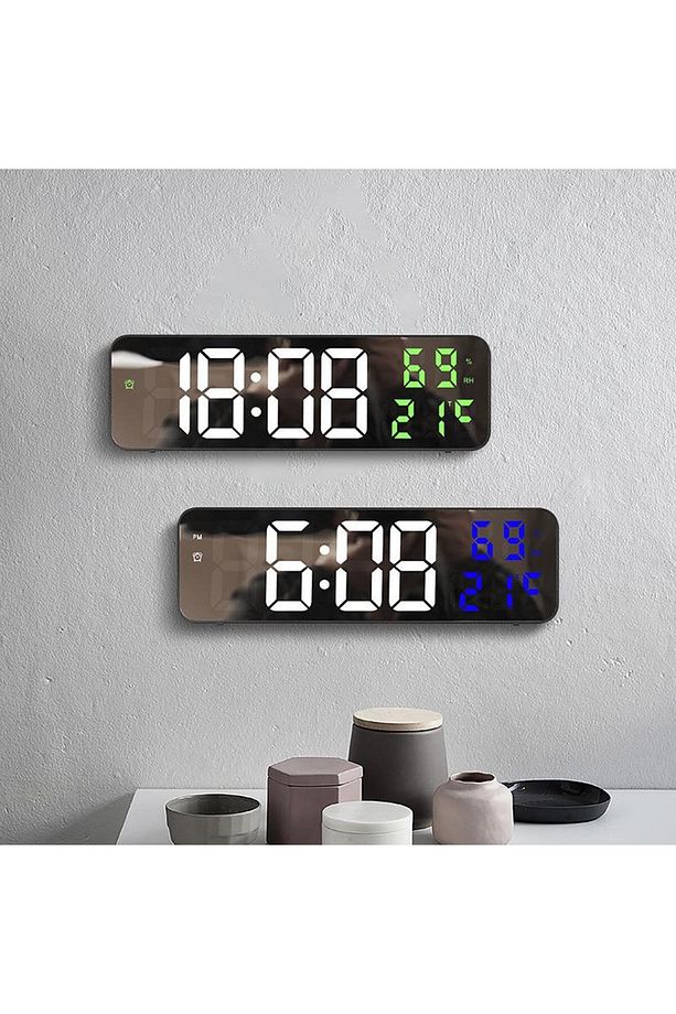 Nem Ölçer Dereceli Led Duvar Ve Masa Alarm Saati Yeşil - 7