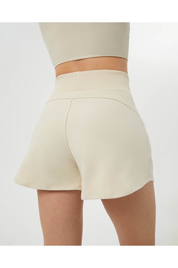 Krem Bel Lastikli Ayarlanabilir Sweatshort Şort - 4