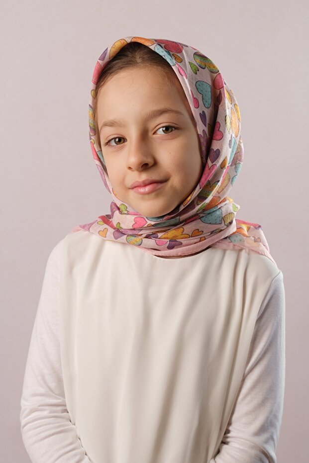 Violet Digital Printed Children's Hijab Scarf Cotton Polyester Colorful Heart Pattern 6003_21