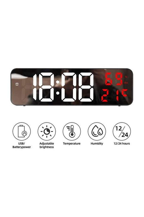 Nem Ölçer Dereceli Led Duvar Ve Masa Alarm Saati Kırmızı - 2