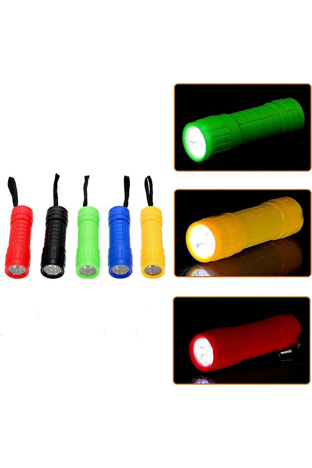 5 Adet 9 Ledli El Feneri Seti - 5 Farklı Renk - 9 Led Güçlü Işık - Taşıması Kolay Cep Fener - 8