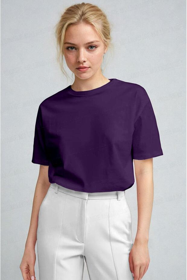Women's Purple Breathable Crew Neck Regular Fit Regular Cut Unprinted Basic T-Shirt
