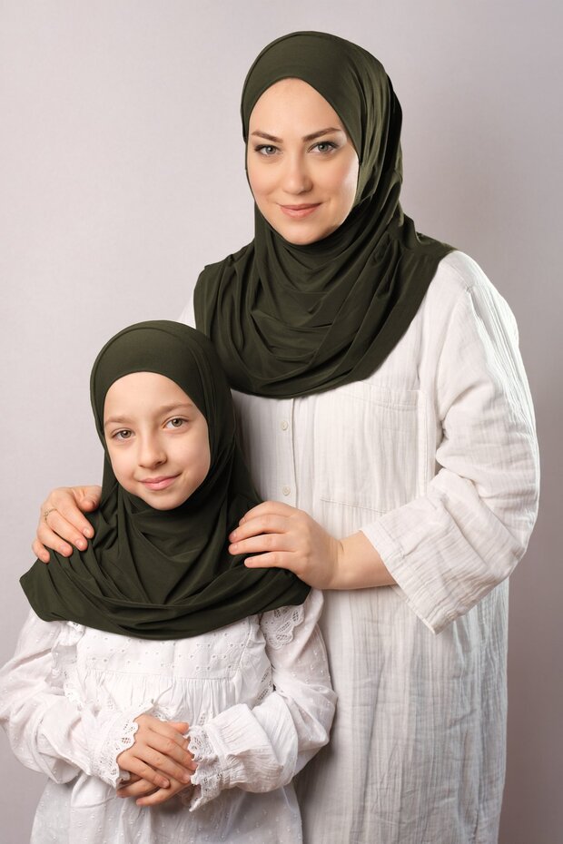 Khaki Practical Mother Daughter Combination Hijab Scarf Sandy Self Bonnel 129078 _09