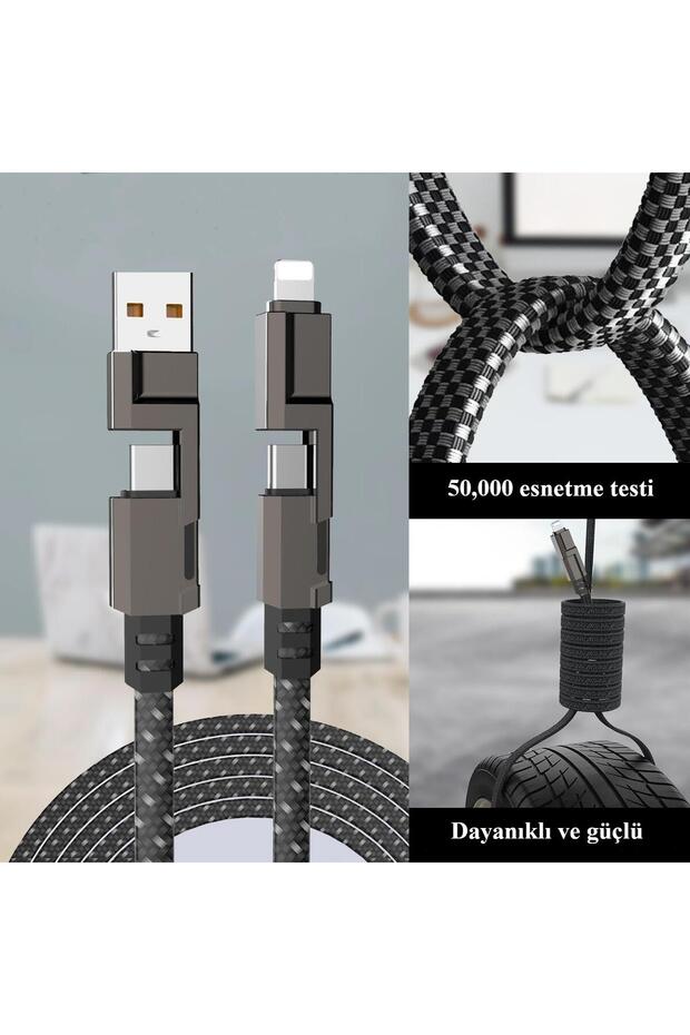 100w-m 4in1 Güçlü Ve Sağlam Data Ve Şarj Kablosu - Ios Apple Type-c Usb - 6
