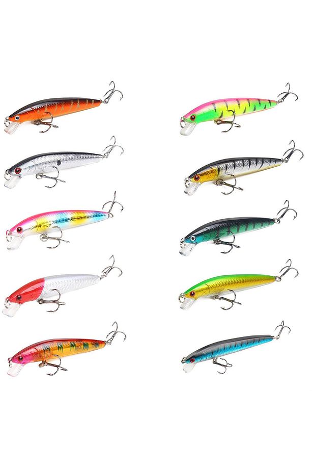 10 Adet 10cm 9gr Minnow Sahte Olta Yem Seti Rapala 1m Derinlik 10 Farklı Renk Karbon Çelik - 4