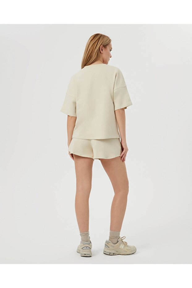 Krem Bel Lastikli Ayarlanabilir Sweatshort Şort - 7
