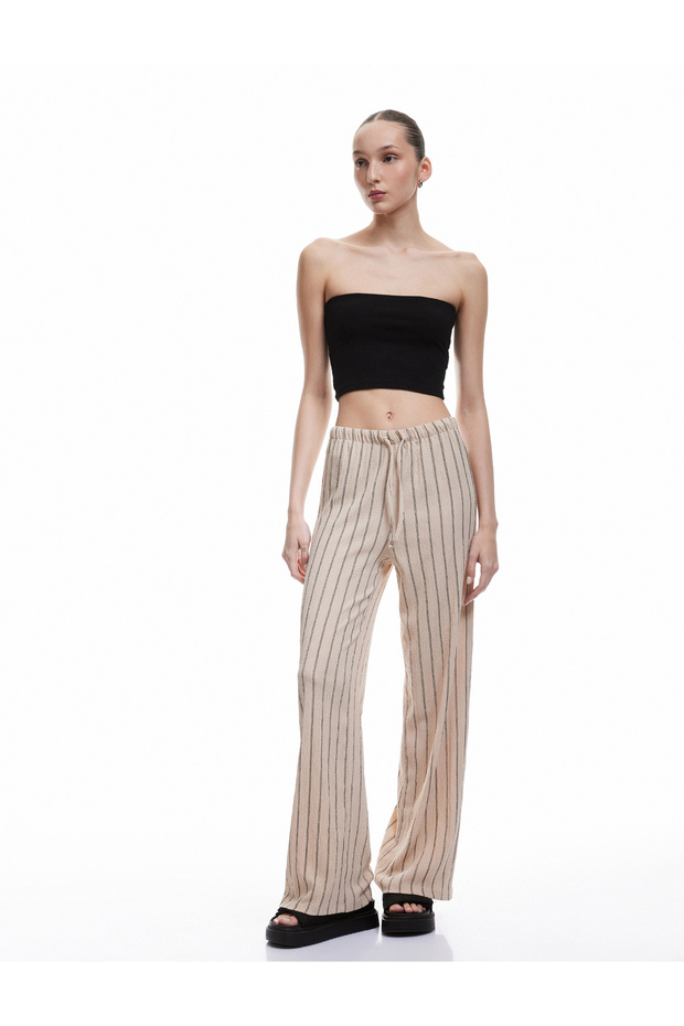 Bürümcük Waist Lace-Up Striped Straight Leg Trousers