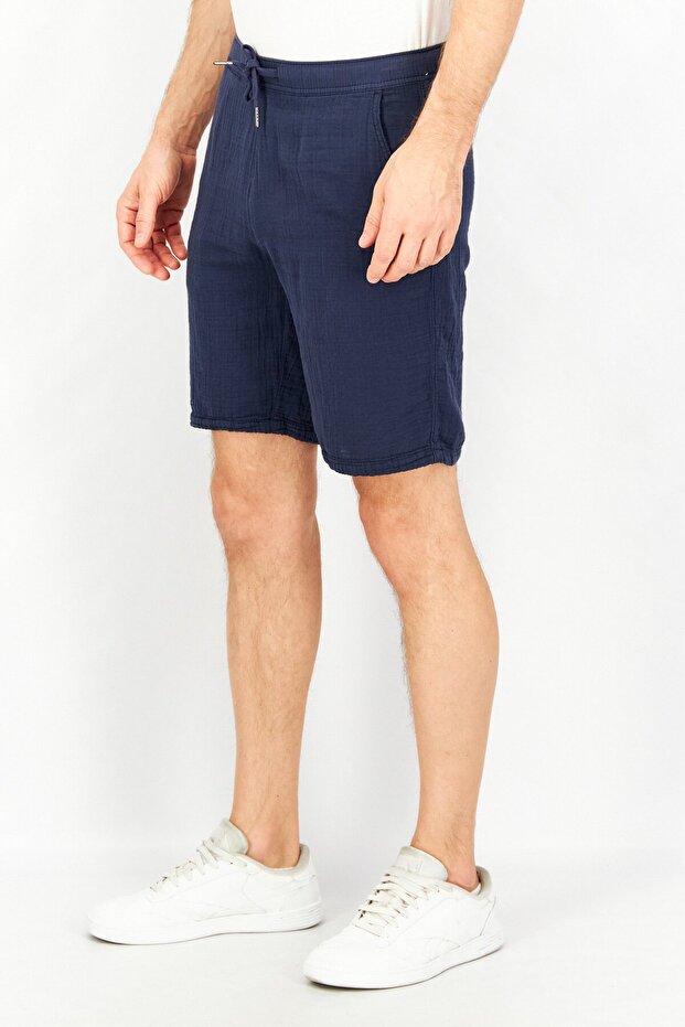 Men Regular Fit Solid Basic Shorts, Navy - 3