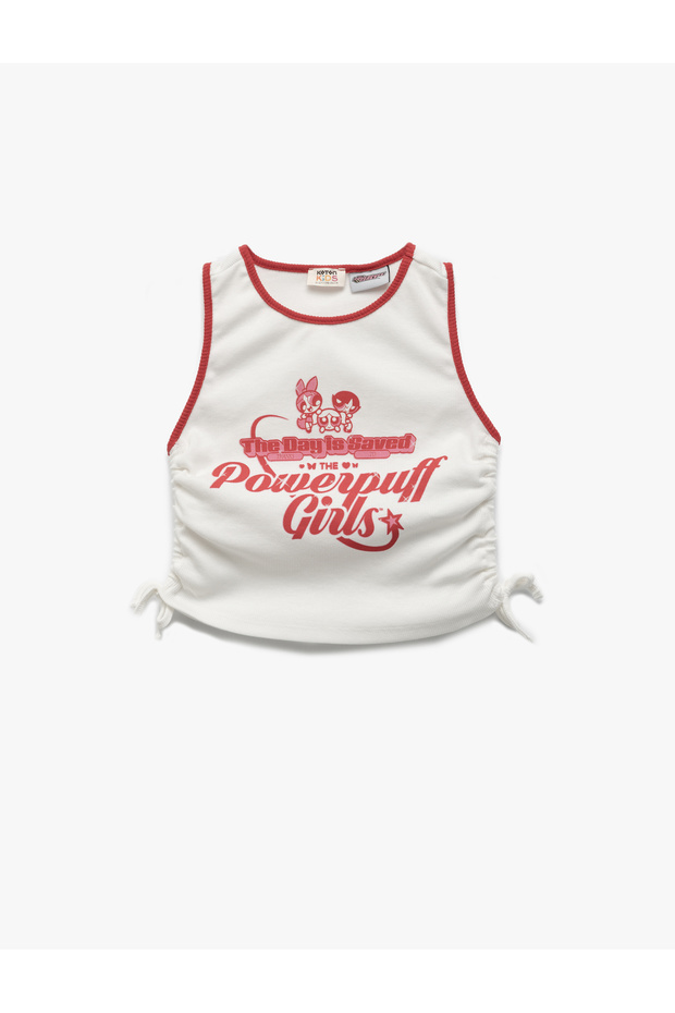 Licensed Powerpuff Girls Printed Sleeveless Crop Undershirt with Drawstring Detail