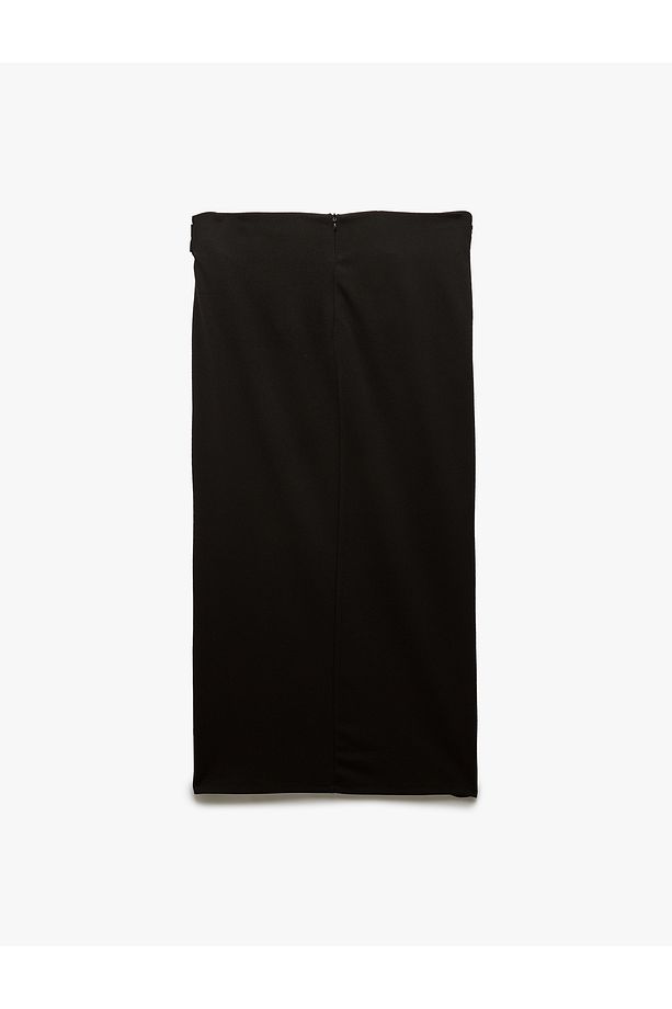 Krep Scuba Kumaş Drape Detaylı Midi Boy Kruvaze Etek - 4