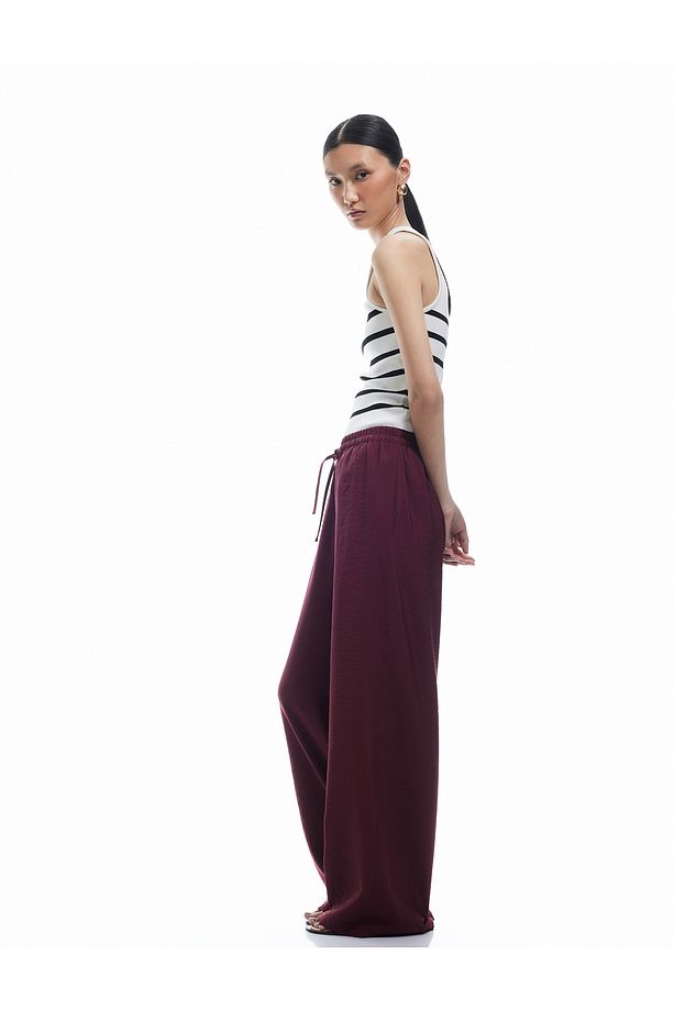Modal Kumaş Normal Bel Cepli Düz Bol Paça Pantolon - 1