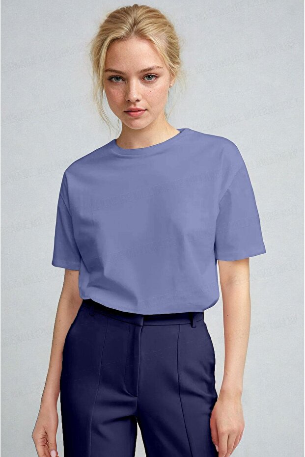Women's Blue Breathable Crew Neck Regular Fit Regular Cut Unprinted Basic T-Shirt