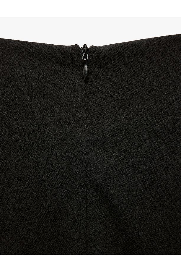 Krep Scuba Kumaş Drape Detaylı Midi Boy Kruvaze Etek - 7