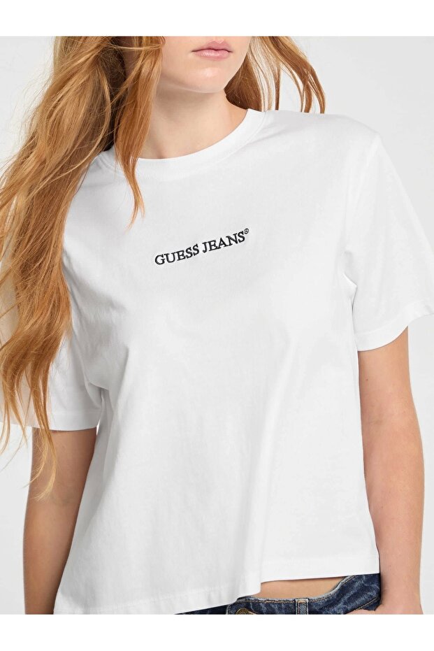 Дънки GJ SS CN BOXY EMBRO LOGO TEE Дамска бяла тениска W5RI42K8HM0-G011 - 3