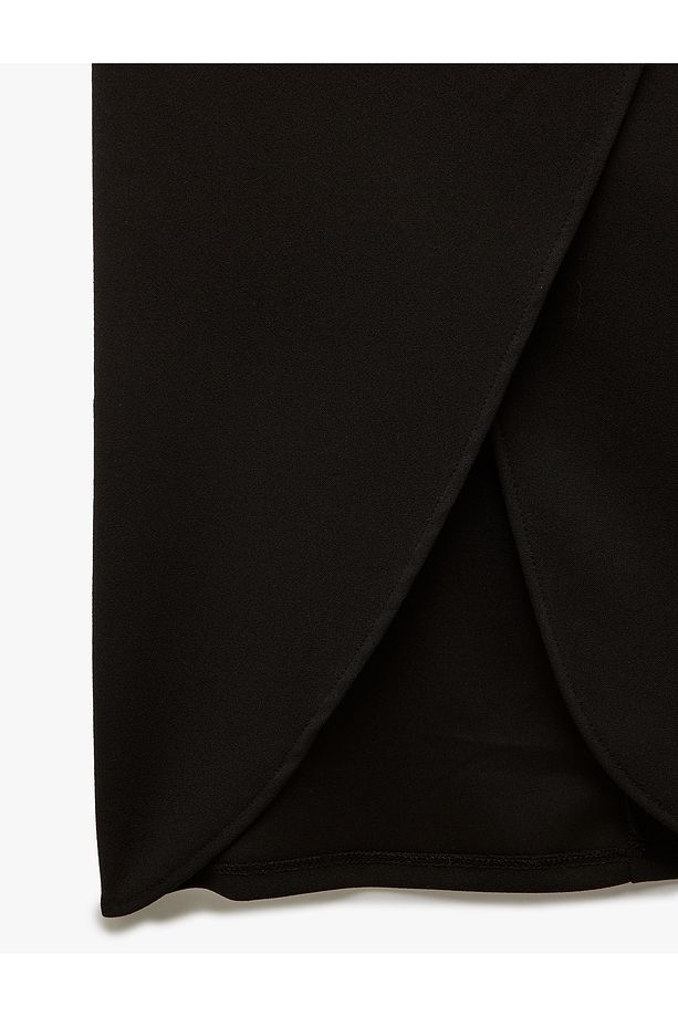Krep Scuba Kumaş Drape Detaylı Midi Boy Kruvaze Etek - 6