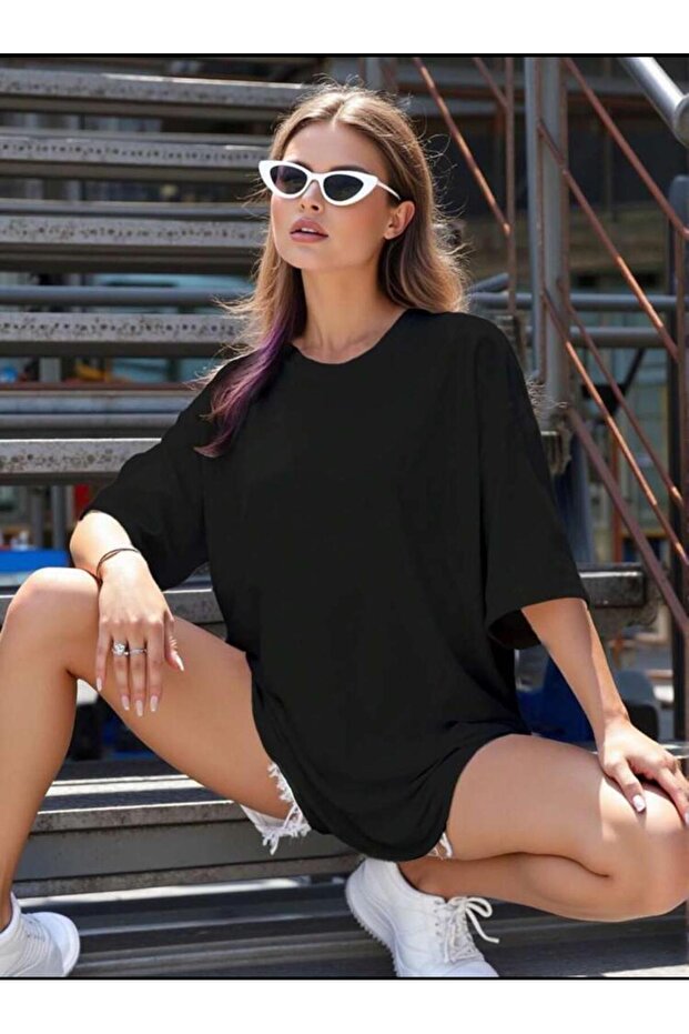 Black Plain Oversized T-Shirt Summer 100% Cotton