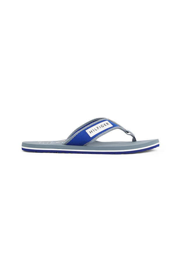 Men Overcast Grey Patch Logo Webbing Flip Flops - 6