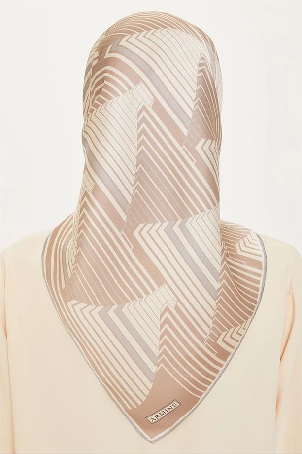 Çizgi Desen Twill İpek Eşarp - 4