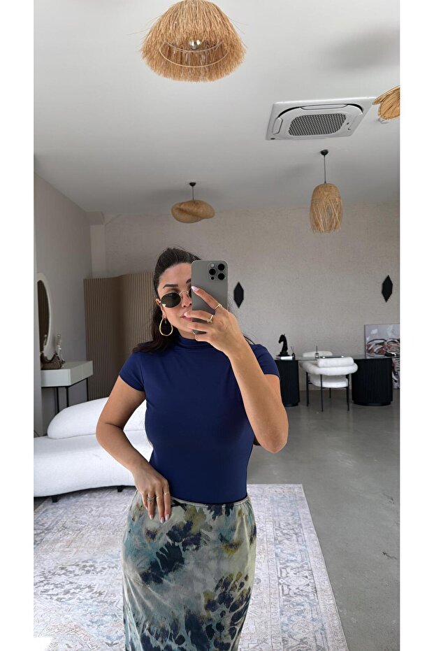 Navy Blue Oys Modal Stand Collar Basic - 3