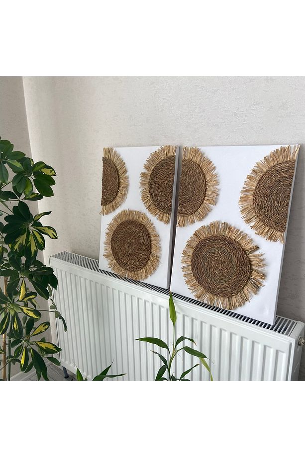 Hasır Bohem Duvar Tablosu 2li - 35x50 ölçüleri Ev dekorasyonu - 1
