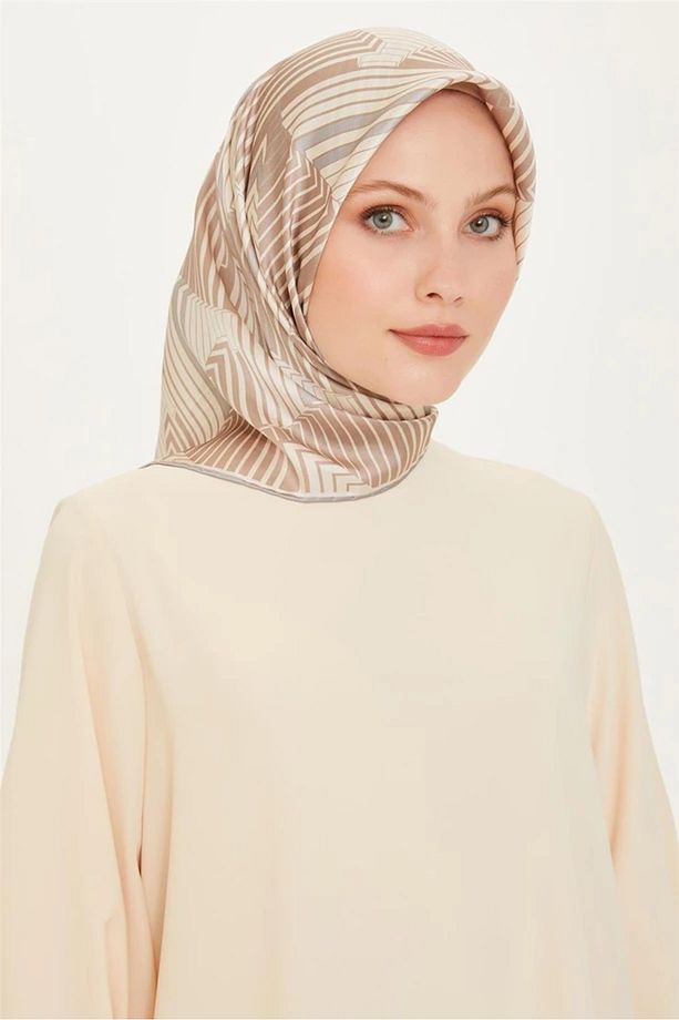 Çizgi Desen Twill İpek Eşarp - 1