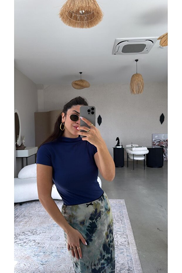 Navy Blue Oys Modal Stand Collar Basic - 2