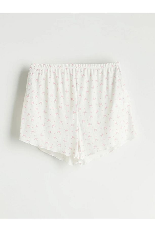 LCW Young Ekru Beli Lastikli Baskılı Kadın Şort Pijama Altı - 1