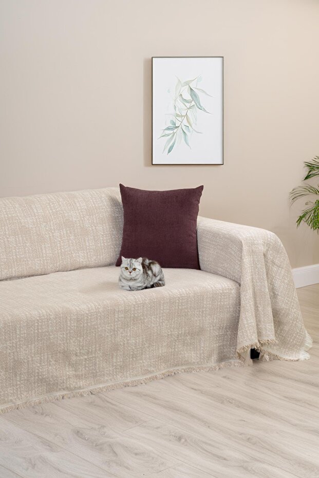 Purecot Premium Cotton Tufted Sofa Cover 180X220 Double-Sided Anti-Sweat Anti-Slip, Beige