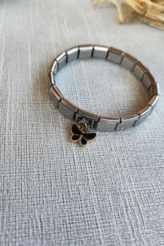 Italian Charm Bracelet Adjustable Silver Steel Bracelet with Butterfly Charm