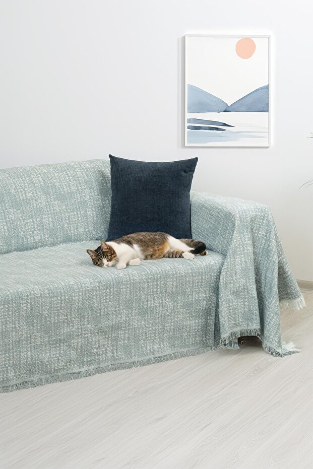 Purecot Premium Cotton Tufted Sofa Cover 180X220 Double-Sided Anti-Sweat Anti-Slip, Blue
