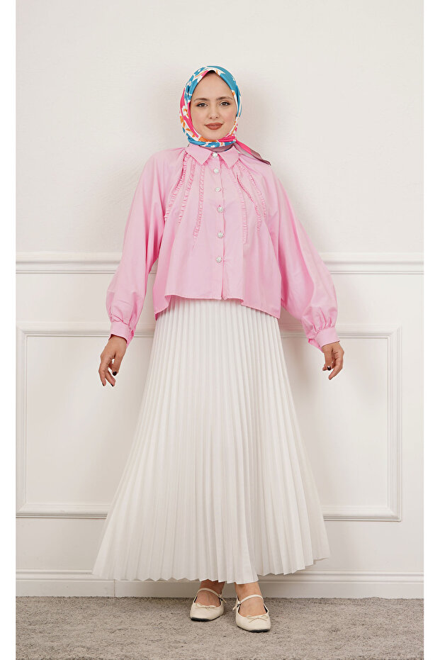 Piliseli Etek | Beyaz - 4