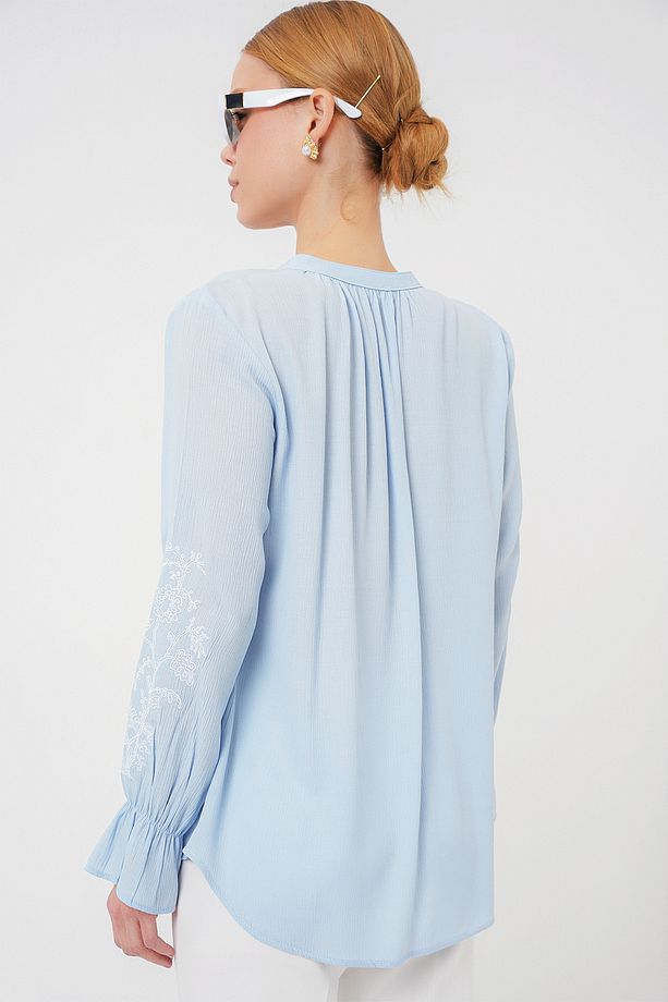 Kadın Nakışlı Örme Bluz 941 - Mavi - 5