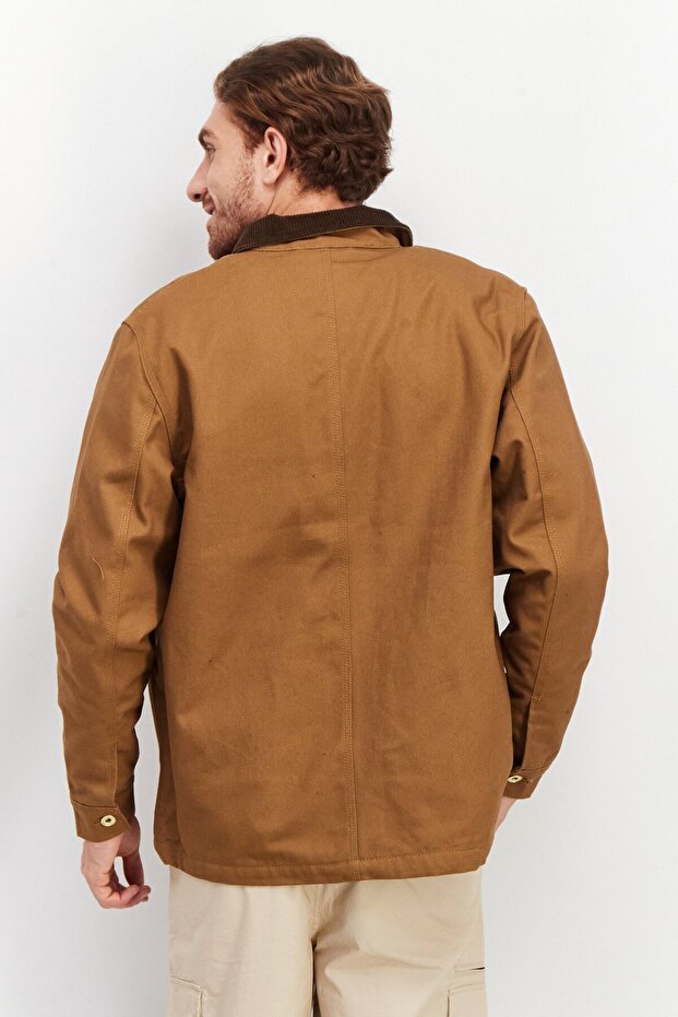 Men Solid Long Sleeves Parks Jacket, Brown - 3