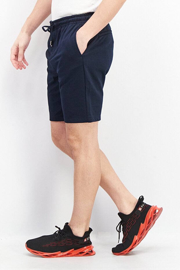 Men Plain Drawstring Basic Short, Navy - 3