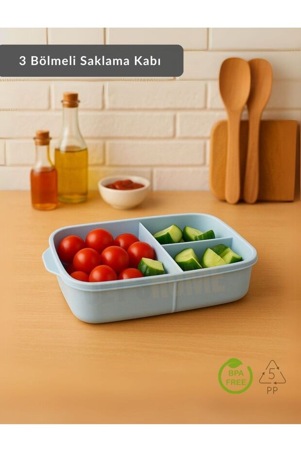 حاوية تخزين مكونة من 3 أقسام، حاوية تغذية خالية من مادة BPA، حاوية غير قابلة للتهوية، فيروزي، 1500 مل