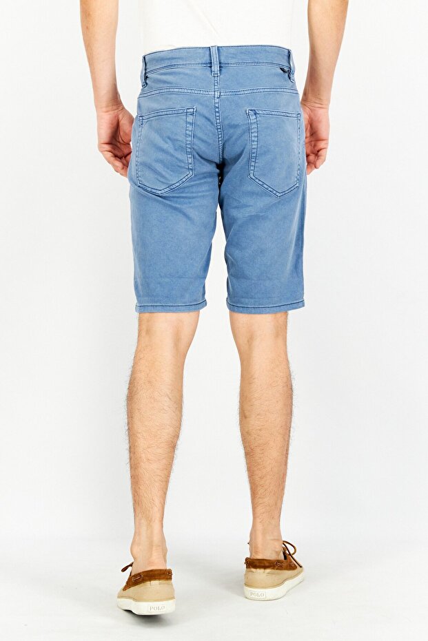شورت جينز رجالي بقصّة عادية وقابل للتمدد، أزرق - 2