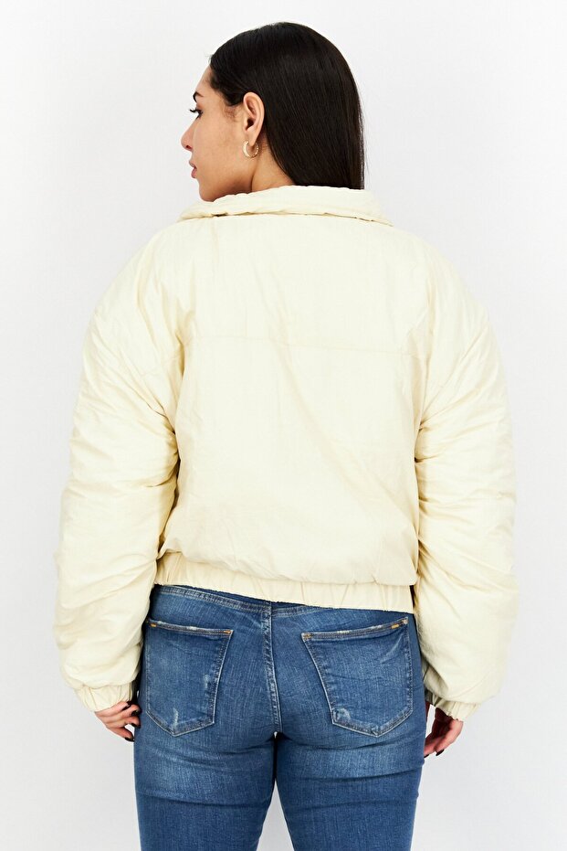 جاكيت بومبر نسائي سادة، كريمي - 4
