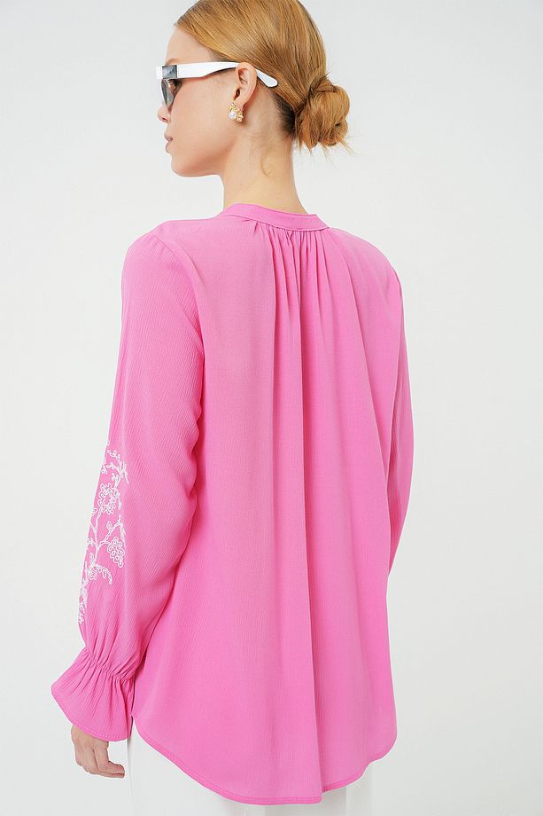 Kadın Nakışlı Örme Bluz 941 - Pembe - 5
