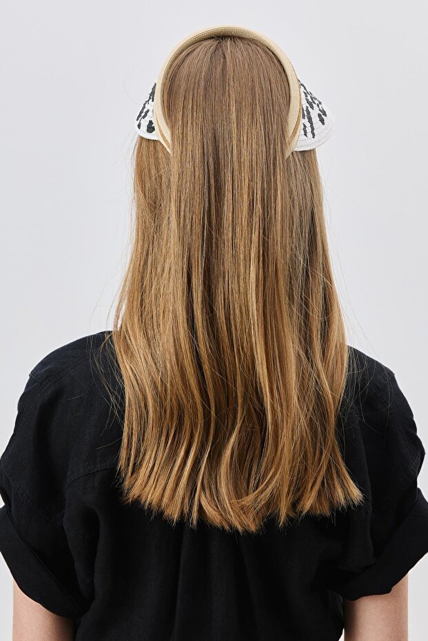 Leopard Patterned Y8209 White Straw Visor Hat - 3