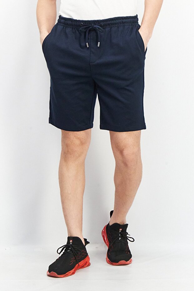 Men Plain Drawstring Basic Short, Navy - 1