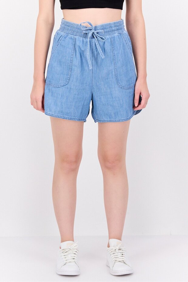 Women Solid Basic Shorts, Blue - 1