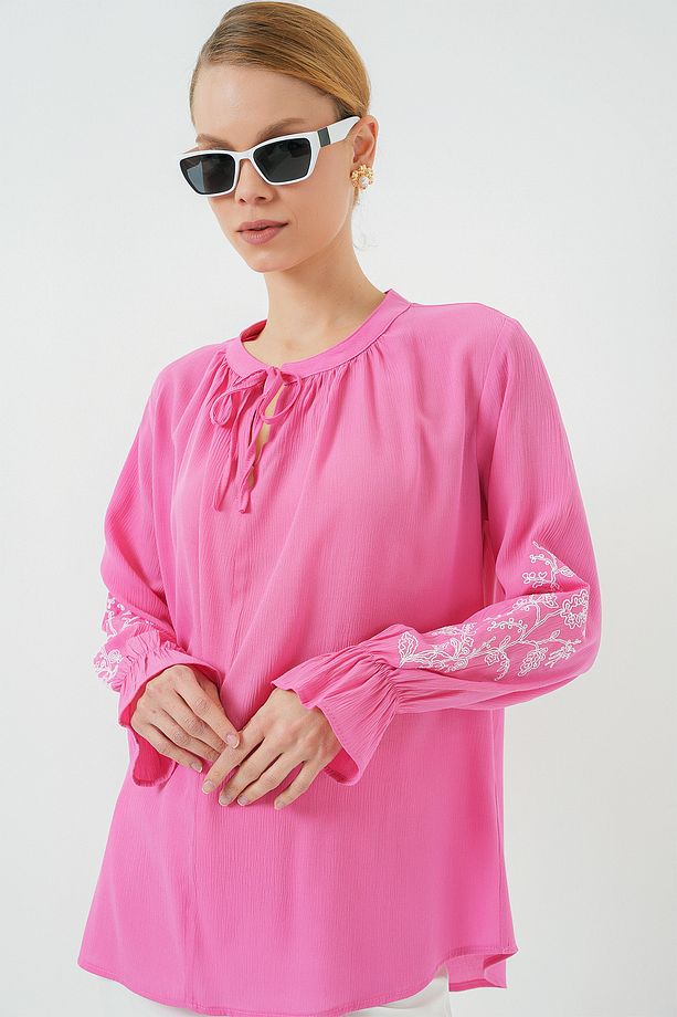 Kadın Nakışlı Örme Bluz 941 - Pembe - 3