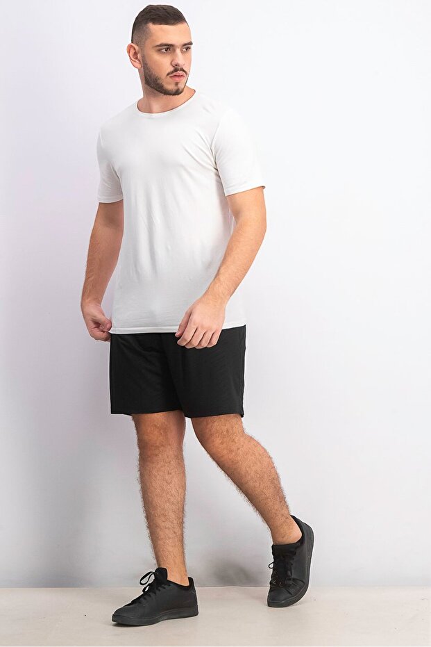 شورت رجالي مطبوع برباط سحب، منقوش باللون الأسود - 2