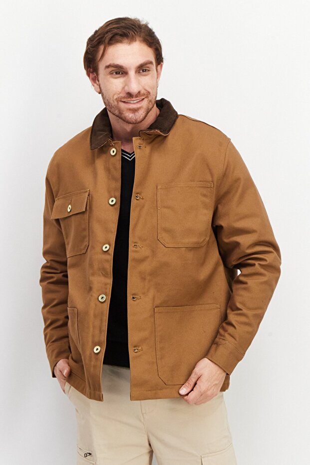 Men Solid Long Sleeves Parks Jacket, Brown - 1