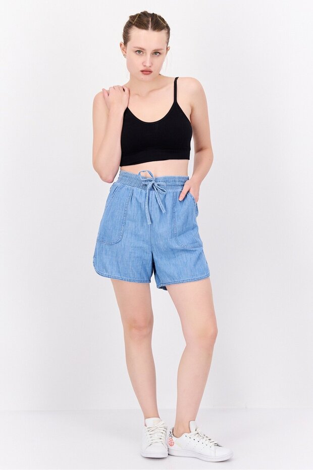 Women Solid Basic Shorts, Blue - 4